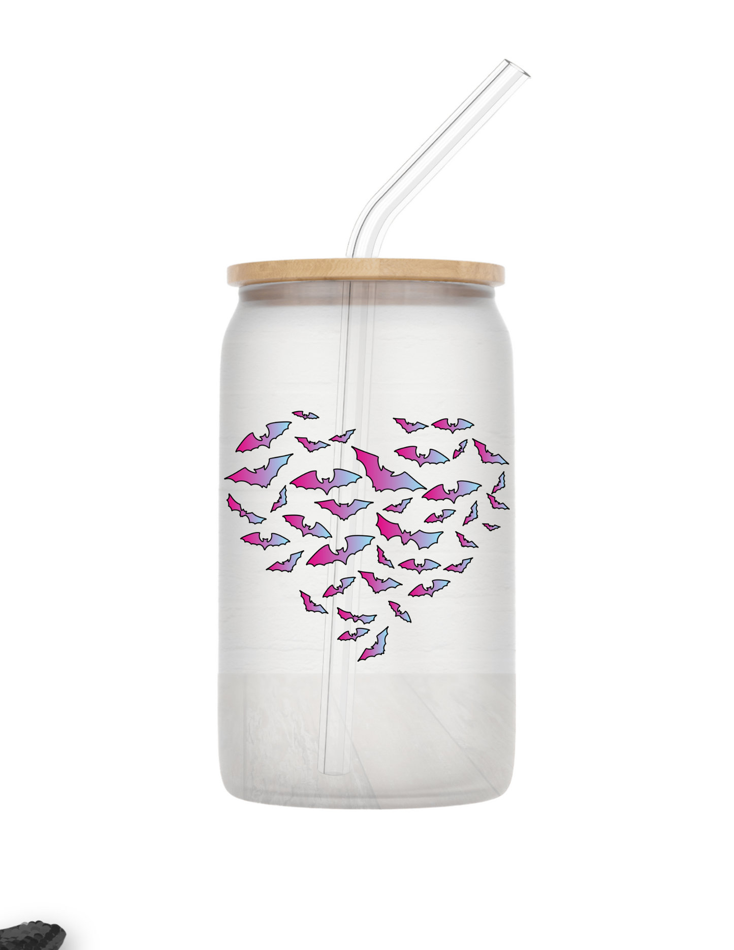 Cotton candy bat heart glass can