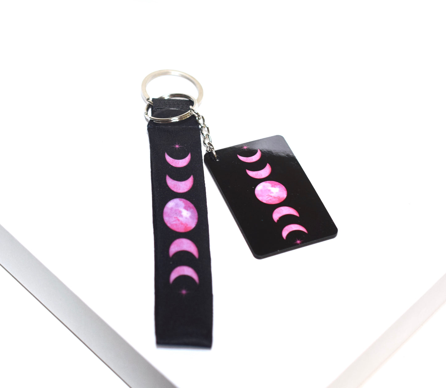 Pink moon keychain wristlet bundle